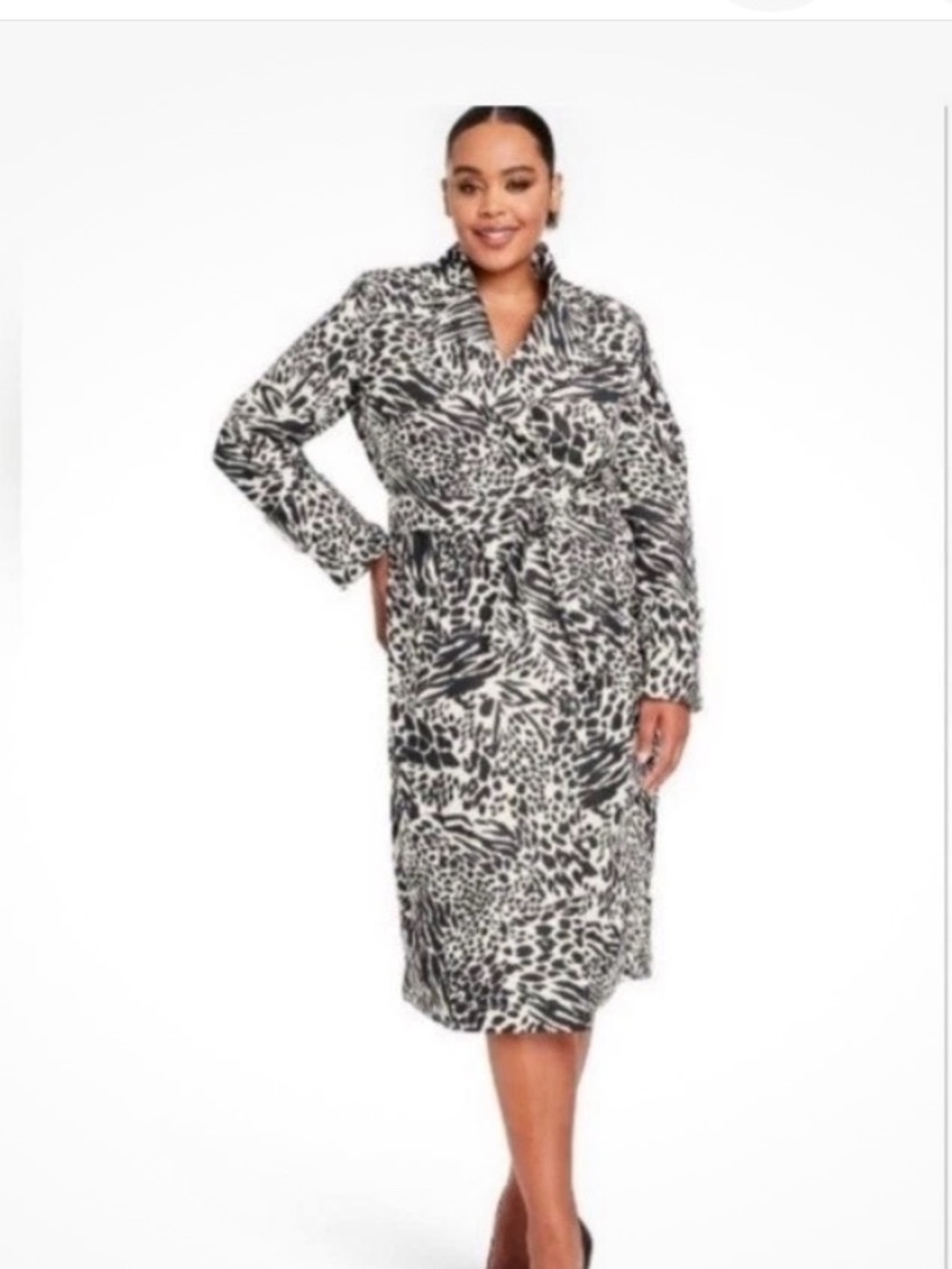 SERGIO HUDSON Black & White Animal Print BELTED TRENCH